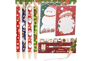 BOFUNX Set di Cancelleria Natalizia, 4pcs Penne Natalizie in Metallo + 2pcs Blocchetti Memo Adesivi di Natale + 1pc Note Adesive Indice di Natale, Regalo di Cancelleria Natalizia