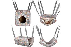 Hedgeink Hamster Hamac House Lot de 4 accessoires lavables pour cage à rats, cochon d'Inde, lit doux pour furet à suspendre, balançoire pour petits animaux, literie pour chinchilla Sugar Glider