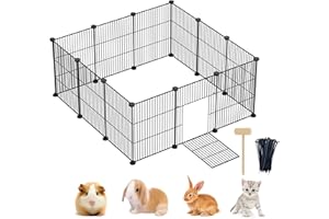 Lxvckly Pet Playpen, Small Animals Playpen with Door, DIY Encrypted Metal Wire Rabbit Fence, Guinea Pigs Cages, Kitten Playpen, Indoor & Outdoor Yard Fence for Small Animals 12 Pcs Panels Black