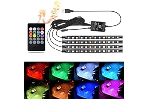 Melofo Car LED Strip Light 4 in 1 Waterproof RGB Car Interior Lighting with 72 LEDs 8 Colors, Sound Sensor and Remote Control USB Port Car Charger Atmosphere Light Bar, Valentines Gifts for Men Women