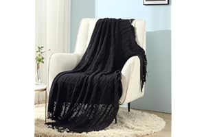 CREVENT Dzianinowy dekoracyjny koc narzuta na kanapę, sofę, krzesło, łóżko, miękki, ciepły, przytulny, lekki, na wiosnę i lato, 127 x 152 cm, czarny
