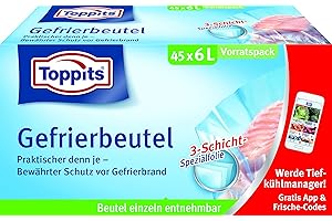 ‎TOPPITS Toppits Gefrierbeutel Vorratspack, 6 Liter, 45 Stück, Standboden, Transparent