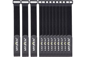 MYUREN 1"x 18"-12 Pack Reusable Fastening Cable Straps with Buckle Adjustable Hook and Loop Securing Strap Multi-Purpose Cinch Strap for Cord Management