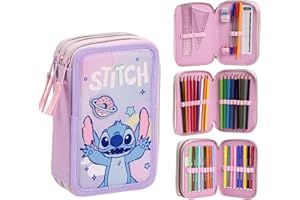 CERDÁ LIFE'S LITTLE MOMENTS Astuccio con accessori Giotto Stitch con pennarelli, matite e penne | Astuccio scuola per bambini completo con design Disney, Stitch, 12.5x6.5x19.5 cm, Licenza