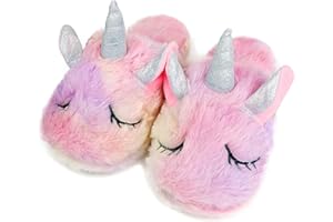 WAFUNNE Kids Unicorn Slippers Fluffy for Girls Boys Children's Indoor Slip-On Shoes Home Plush