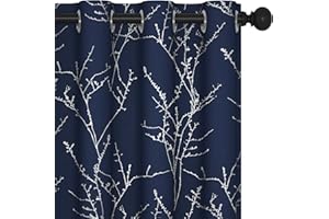 Deconovo Blackout Thermal Curtains Eyelet, 72 Inch Drop, Tree Branches Printed Curtains for Living Room Window, Navy Blue, 46 x 72 Inch (Width x Length), 2 Panels