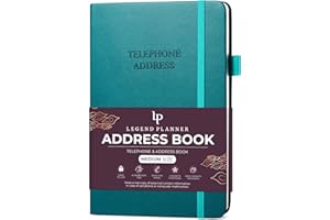 Legend Planner Libreta de direcciones con pestañas alfabéticas, agenda de contactos telefónicos para números de teléfono, direcciones, contraseñas, tamaño mediano (verde azulado oscuro)