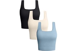 OQQ 3 Pack Women's Crop Tank Scoop Square Neck Tops Slim Vest for Women Ribbed Sleeveless Wide Strap Top Sport Crop Tops for Lady