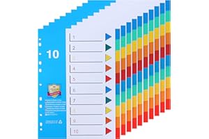 DONGLI (Lot de 10) A4 Intercalaires en Plastique, Feuillets Intercalaires 10 Positions,Intercalaires avec Onglets Multicolores,Numérotés de 1-10