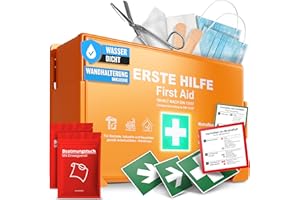 HELDENWERK Apteczka pierwszej pomocy zgodna z normą DIN 13157:2021 wraz z uchwytem ściennym i naklejkami | uniwersalna walizka pierwszej pomocy do pracy, gospodarstwa domowego lub gastronomii – do