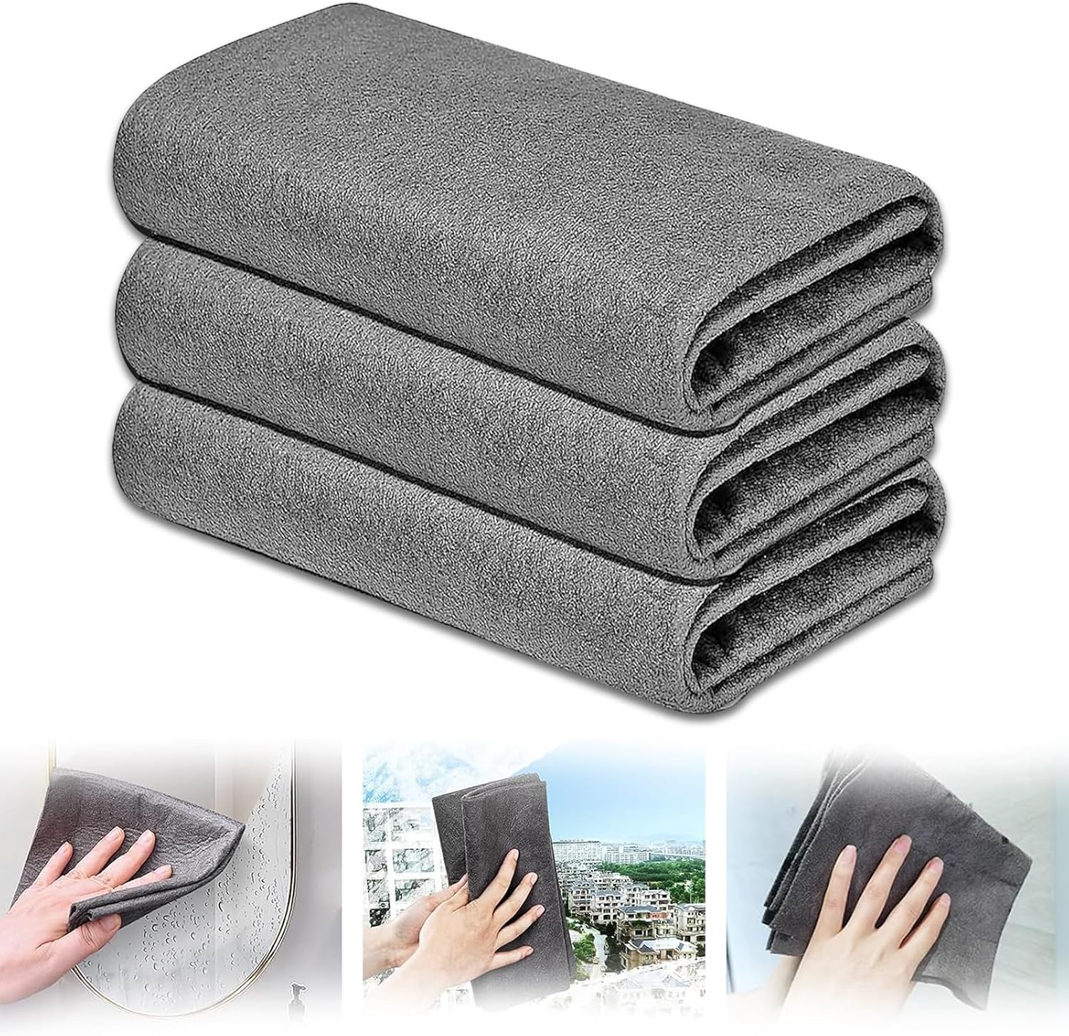 YAGE Paños de Limpieza mágicos, 3 Trapos de Limpieza de Vidrio Reutilizables, súper Suaves, de Primera Calidad, sin Rayas, Lavable, para el hogar, Cocina, Coches, Ventanas
