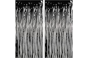 ‎BRAVESHINE BRAVESHINE Lametta Vorhänge Schwarz, Party Vorhang Luftschlangen Geburtstag Deko für Halloween Hexe Silvester Mafia Vampir Abschluss Musik Ruhestand Party