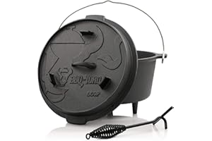 BBQ-Toro Forno Olandese Serie Premium I già cotto - preseasoned I Diverse dimensioni I pentola in ghisa I tostatrice con alza coperchio ((D) - DO9P - 9 litri, pentola con piedi)