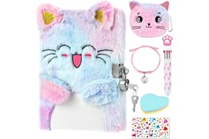 BTHRORO Pamiętnik dla kotów z zamkiem dla dzieci, pluszowy sekretny notatnik zawiera bransoletki z długopisami, portmonetka, naklejki, karteczka, śliczne artykuły pa, artykuły szkolne, jednorożec