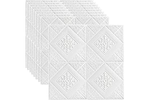 MINICOCO 3D Wall Panels Self Adhesive Wall Panels 35 * 35cm 3D Tile Wall Sticker Waterproof, Moisture Proof, Sound Insulation Wallpaper Soft PE Foam Panels Wall Decor, 10PCS (White-1)