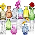 INFTYLE Glass Bud Vases Set of 12,Small Vases for Flowers,Colored Bud Vases Bulk,Mini Decor Rustic Vases for Centerpieces,Vintage Glass Bottles for Wedding, Home,Table Gift Set - Multiple Color-12
