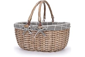 G GOOD GAIN Ovaler Picknickkorb mit klappbaren Griffen, handgewebter Einkaufskorb aus Weide, für Badespielzeug, Kinderspielzeug, Geschenkverpackung, Korb, Leere Ostereier und Süßigkeiten