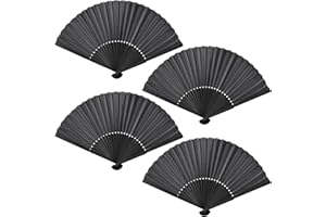 Faburo 4 Stück Handheld Faltventilator Fächer, Orientalischer Bambus Fächer, Schwarz Chinesische Handfächer, Tuch Stoff Fan für Hochzeiten, Leistung, Tanz, Haus Dekorationen, Party, Sommer Geschenk