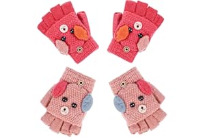 ADAKEL 2 Pairs Children's Kids Half Finger Gloves Kids Warm Winter Gloves Fingerless Knitted Warm Winter Gloves for Boy Girl,4-9Y(M pink and light pink)