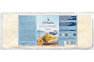 HYMOR Sirtakis - Fromage Halloumi coupé - 1 kg - Fromage grillé de Chypre comme hamburger Halloumi, accompagnement pour plats de pâtes et riz, raffiné à la menthe
