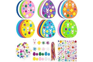 RICEDUO Easter Crafts for Kids, 250 Pcs Easter Egg Foam Stickers Kit, 3 Styles Easter Egg Crafts Decorations for Kids Easter Party Favors Supplies