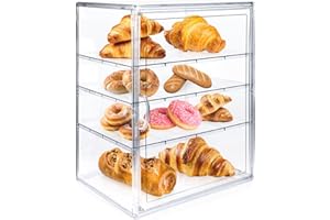 KUFAERBEAM Pastrys Display Case, Bread Box for Kitchen Countertop Pastrys Display Case, 4 Layerss Adjustable Clear Bread Storage with Magnetic Door Bakerys Pastrys Display for Kitchen Counter,Bread Holder