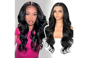 SOMIARIK 13x4 Natural Black long wavy Synthetic Lace front wig for Women Curly Wavy Glueless Wigs Pre plucked Bleached Knots Party Daily Wear Cosplay Halloween Heat Resistant 26 Inch
