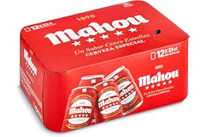 Mahou 5 Estrellas, Pack de 12 Latas x 33 cl, Cerveza Especial Dorada Lager Con Sabor 5 Estrellas, 5.5% Volumen de Alcohol