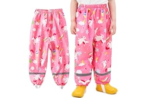 Baogaier Pantalon de Pluie pour Enfants, Imprimé Animal Pantalons Coupe-Vent et imperméable Pluie, Garçons Fille Non doublée Anti-Boue Léger et Fin Pants avec Réfléchissant pour 1-10 Ans