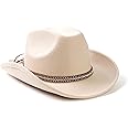 Frichness Cowboy Hats, Vintage Felt Wide Brim Western Cowboy Hat, Outdoor Fedora Hats with Belt Female cowboy Hat for Women Men Costume Cosplay