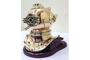NAUTICAL REPLICA HUB Nautical U.S.Navy Mini Tauchhelm aus massivem Kupfer und Messing mit Holzsockel