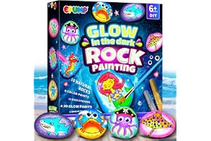 EPUMP stenmålningssats för barn, rockmålningssats med 10 naturstenar, akrylfärg, nattlysfärg, glitterlim och penslar, kreativ