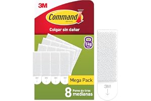 Command Tiras Adhesivas para Colgar Cuadros Medianas, 8 Pares (16 Tiras) Blancas – Para Marcos, Espejos y Adornos – Soporta Hasta 5 kg – Sin Agujeros ni Taladro
