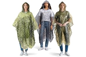 MIJOMA Poncho de lluvia para hombre y mujer, juego de 3 ponchos desechables con capucha en moderno diseño de leopardo, impermeable, para festivales, poncho de emergencia, unisex, camping y exteriores