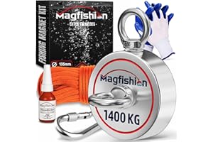 MAGFISHION Calamita Potente - Set di Magnete da Pesca - Forza di Trazione 1400KG (2x 700kg) - Ø135mm - Magneti al Neodimio - Calamite Potenti con Corda (20M) & Guanti - Magnet Fishing