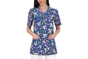 B-well Carina Camice Medico Donna Casacca Infermiere con i Bottoni a Pressione Divisa Infermiere Donna a Manica Corta Scollo V