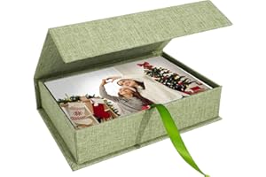 Hiwhy Foto-Aufbewahrungsbox, 10,2 x 15,2 cm, Leinen-Foto-Box, Erinnerungsbox, perfekt zur Aufbewahrung von Fotos, Bildern, Zertifikaten, Scrapbooking-Zubehör, Andenken und Schmuck, Glasgrün