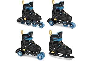 SPOKEY QUATTRO Set 4 en 1 patines en línea/patines de ruedas, triskates/patines de hielo ajustables, para niños y jóvenes, convertibles en patines en línea, tallas: 30-33, 34-37, 38-41