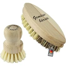 Lot De 2 Brosses à Légumes Naturelles - Bois De Hêtre Et Crin De Cheval