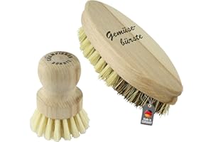 ‎LANTELME Lantelme Obst und Gemüsebürsten Set 2 Teilig vom unbehandeltem Buchenholz aus Deutschland mit Naturborsten | Bürstenset Ideal zur Reinigung und abwaschen von Obst Gemüse Pilzen Bürsten