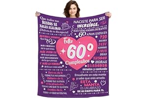 ACAROMAY Originales 60º Cumpleaños Manta Personalizada Regalos de Cumpleaños para 60 Años Mujer Abuela Madre Tia Amiga Hogar Decoración Franela Mantas Plaid 150X130CM (60th)