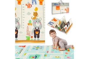 HUMBI Mata do zabawy dla niemowląt, mata do raczkowania, pianka XPE, dwustronna, płaska, wodoszczelna, bardzo duża, mata dla niemowląt, antypoślizgowa, 120 x 180 cm (miara, koty, ulica)