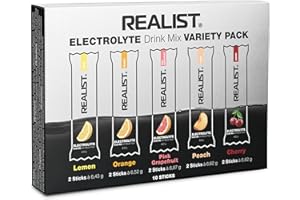 REALIST Elektrolity bez cukru – elektrolit w proszku ze 1000 mg sodu, 330 mg potasu i 60 mg magnezu – szybkie nawilżenie – sport, KETO, post (10 patyczków, zestaw próbny (5 rodzajów po 2 pałeczki))