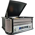 Denver 8-in-1 CD Bluetooth Cassette Player Retro Wooden Record Player HiFi System – 3 Speed Vinyl Turntable & Cassette With CD Player, FM/AM Radio, MP3 USB Recording, AUX IN And Line Out – MCR-50BT