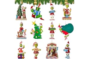 SUNSHINE SMILE 24 Stück Grinch Weihnachtsdeko Anhänger,Grinch Deko Weihnachten,Weihnachten Deko,Hölzerne Weihnachtsbaum Hängenden Ornament mit Seil,Weihnachtsanhänger für Partydekoration Geschenke