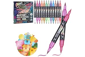 KEMYR Glitzerstifte Set 24 Farben Doppelspitzen Glitzer filzstifte 12er Pack Metallische Glitzer Marker für Karten DIYHandwerk Doodling Schreiben ErwachseneMalbücher Kunstmaterialien Scrapbooking
