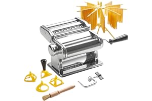 ROSSETTO Machine à pâtes manuelle avec séchoir – En acier inoxydable avec 9 épaisseurs de pâte et 2 largeurs de coupe – Pour lasagnes, spaghettis, fettuccine – Raviolis