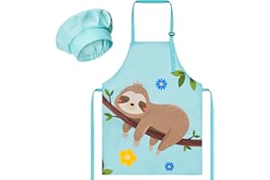 R HORSE 2-teiliges Kinderschürze und Kochmützen-Set, niedliches Faultier, verstellbare Kinder-Küchenschürze, verkleiden sich Rollenspiele, Koch Spielzeug, lustiges Kochen, Backset, Geschenk für Jungen