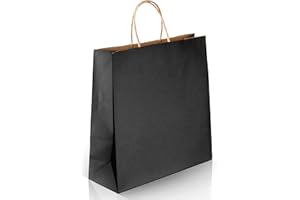 PAKNOR® Lot de 24 sacs en papier noirs avec anse – 24 x 31 x 11 cm, sac de transport en papier avec poignée de cordon, sacs cadeaux, sacs en papier kraft, calendrier de l'Avent DIY