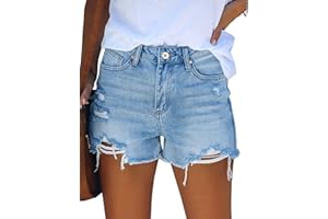 Roskiky Jeans Damen High Waist Ripped Stretch Denim Hot Pants Jeans Shorts Damen